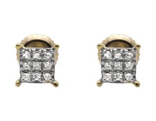 10K Yellow Gold 4MM Four Prong Square Kite Genuine Diamond Stud Earring 0.08ct.