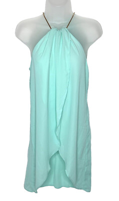 Venus Women's Tunic Blouse Top Tulip Front Sheer Gold Chain Neck Mint Green Sz S