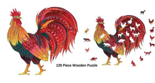 Colorful 120 Piece Laser-cut Wooden Rooster Shaped Puzzle 1/8" Plywood