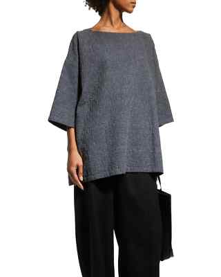 NWT Eskandar (1) Derby Grey Wide Aline Flecked Quilted Double Cotton Top