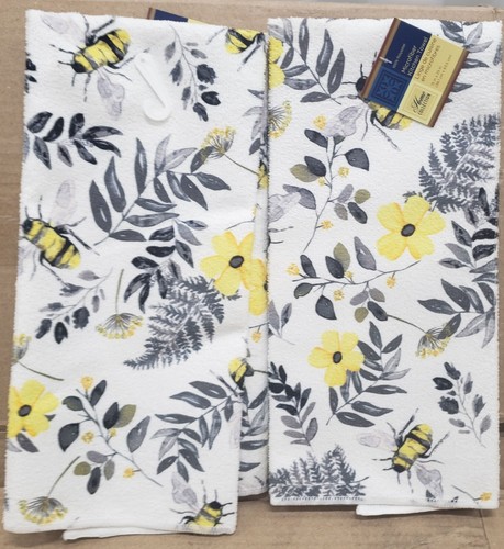 Set of 2 Same Printed Microfiber Kitchen Towels (15" x 25") BEES & LEAVES, GR - Picture 15 of 24