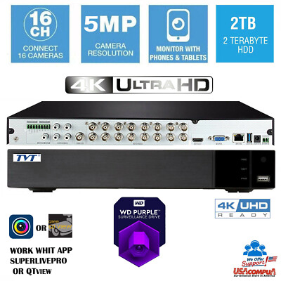 TVT 16CH DVR  GENERICO  (QTH165-2) 5MP Analog HD PIR  Recorder 2TB HDD 2018 