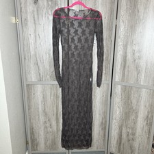 Free People Lace Maxi Slip Dress Small Long Sleeves Charcoal Gray Color NWT