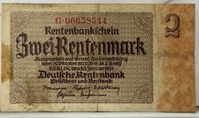 1937 2 Rentenmark German Banknote Deutscher Rentenbank