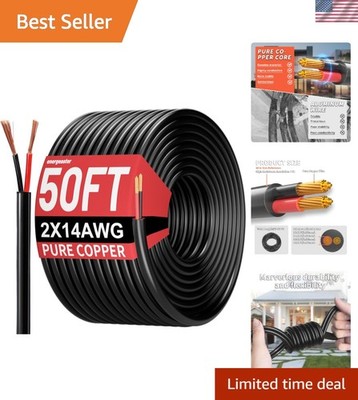 Durable 50FT 14 AWG 2 Conductor Copper Wire - Ideal for Automotive & Marine