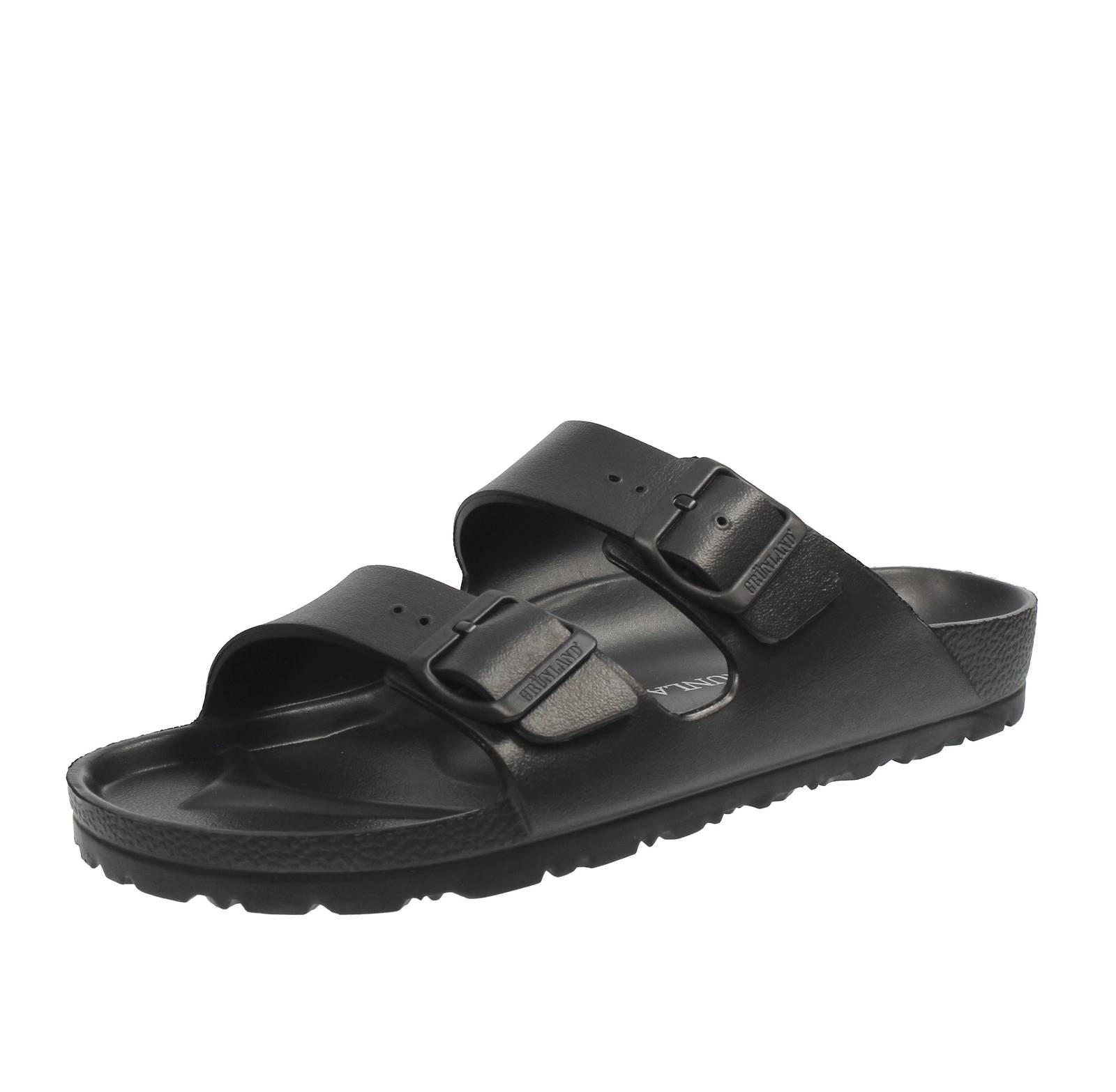 Grunland Dato - Hausschuhe mit Doppelschnalle schwarz - Größe 43 Herrenschuhe Pantoletten