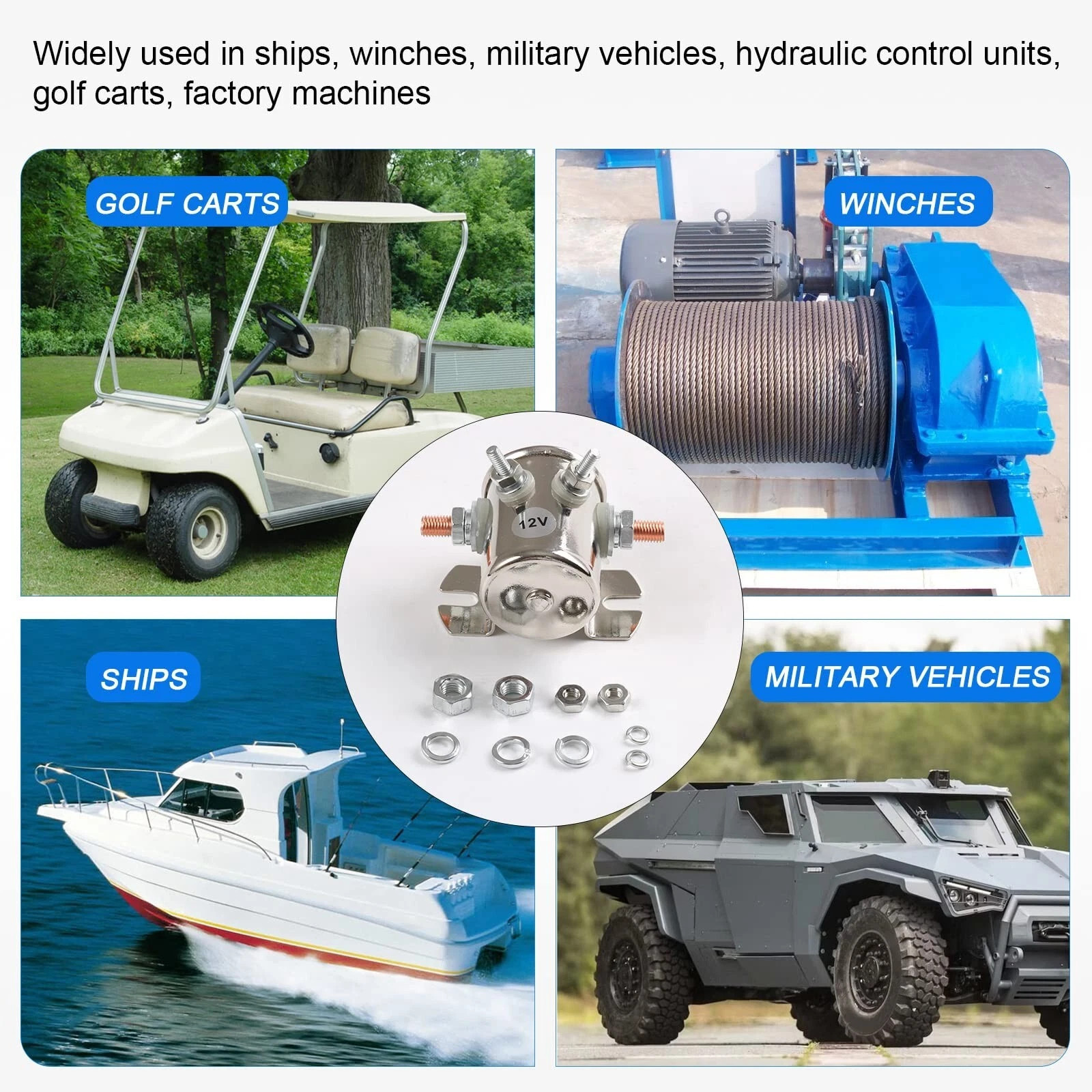 SOLENOID RELAY SWITCH CONTINUOUS DUTY 12V For GOLF CART 4 TERMINAL 12V 300A