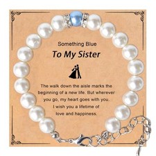 Something Blue Gift for Bride to Be Bride Pearl Beaded Bracelet to my sister