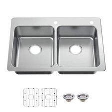 Glacier Bay 33" 50/50 2-Bowl 18Gauge Stainless Steel Kitchen Sink w/ Accessories