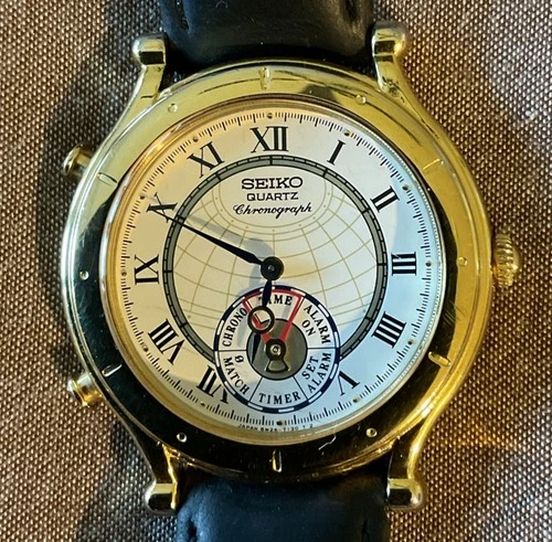 Vintage Seiko Age of Discovery Chronograph Watch 8M25-7100 for Repair or Parts