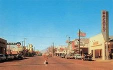 Postcard Bishop Ca. Main Street Chevron Standard Oil Safeway 1960's L605