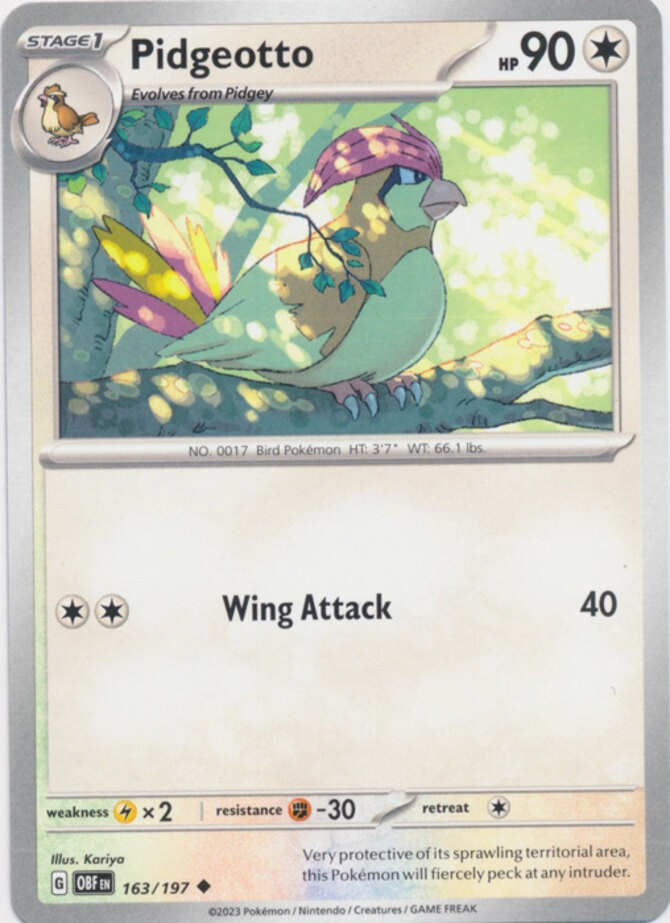 Pidgeotto - 163/197 - Uncommon (Near Mint) Obsidian Flames - Colorless Pokémon