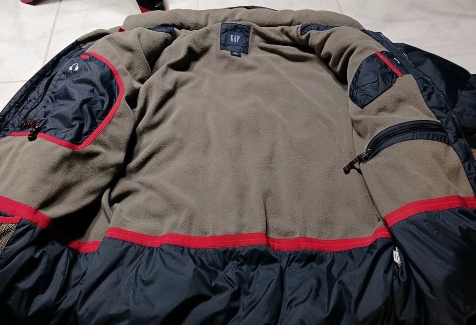 Chaqueta acolchada con capucha azul marino vintage Y2K Gap Down para hombre talla XXL Foto 4 de 4