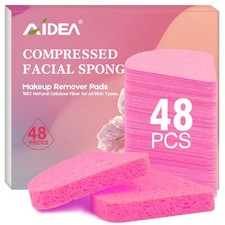 AIDEA 48Count Compressed Facial Sponges Pink, 1 Count Pack of 48 , Pink