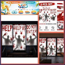 Halloween Door Cover Window Clings 6 Pack Scary Bloody Handprints Decor Haunted