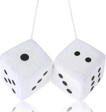 Fuzzy Dice for Rear View Mirror, 2.75inch Pair of Plush Retro Square White-