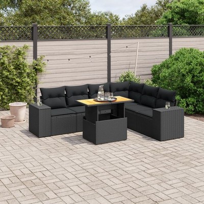 7-tlg. Garten-Sofagarnitur mit Kissen Schwarz Poly Rattan vidaXL