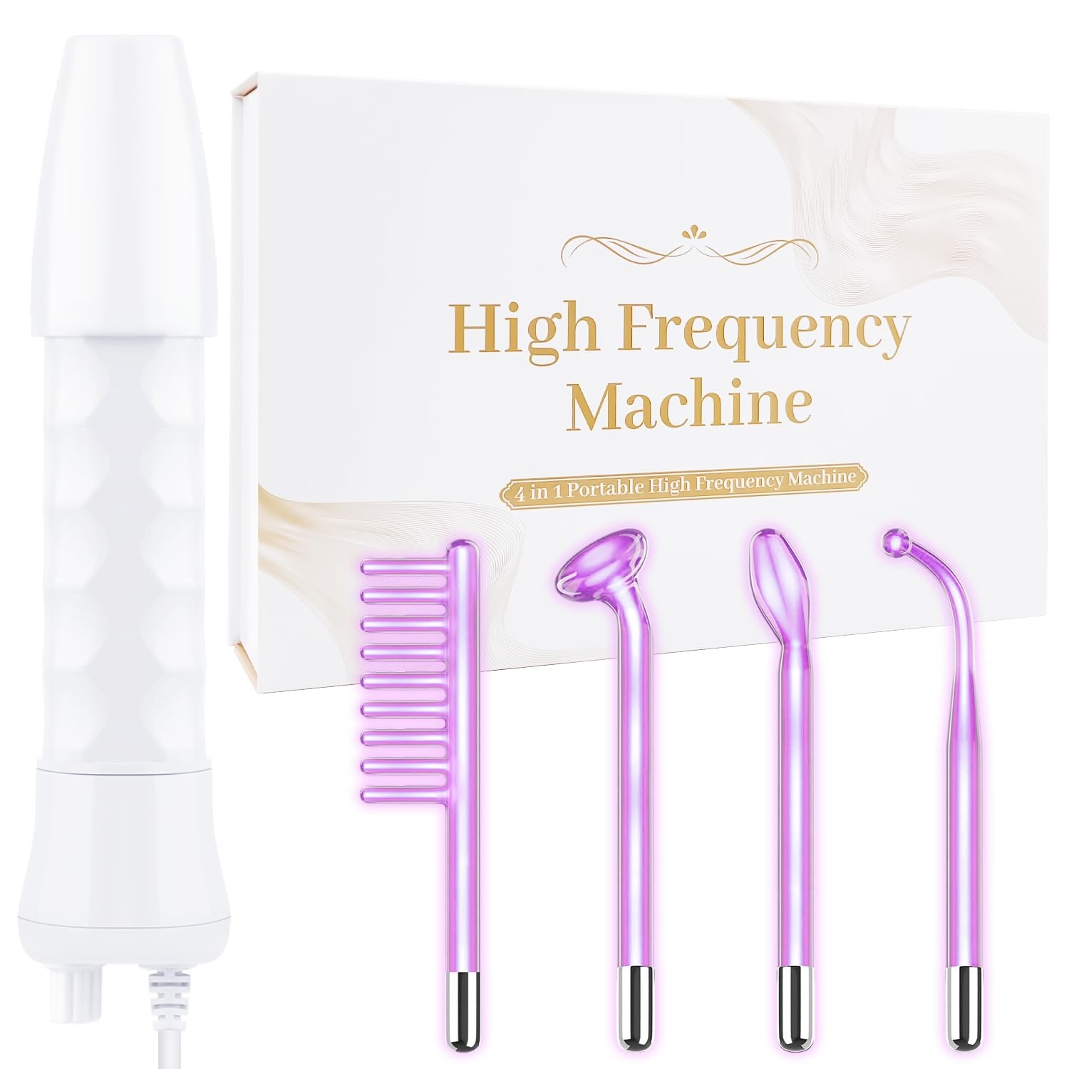 Uaike 4-in-1 Violet High Frequency Facial Wand Portable Purple Skin Therapy 4 Pack