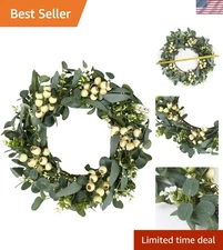 Luxurious 20-Inch Eucalyptus Wreath with Realistic Big Berries for Your Door