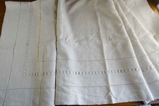XL VINTAGE FRENCH PURE LINEN SHEET WITH PR MONOGRAM