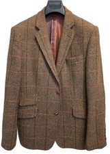Holland Esquire Vibrant Brown Check Wool Blazer w. Fuchsia Elbow Patches Jacket