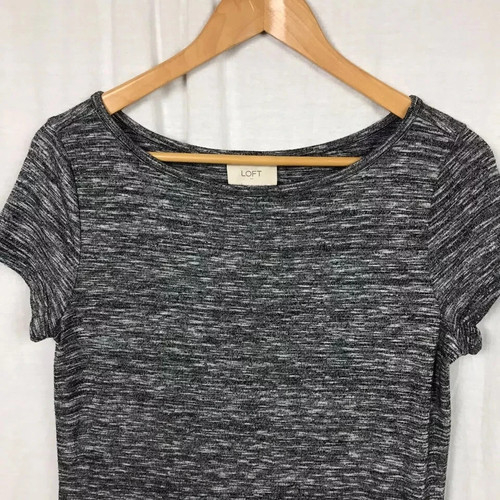 Ann Taylor LOFT Women's Gray Knit Short Sleeve Shift Dress Scoop Neck Size Small - Picture 2 of 5