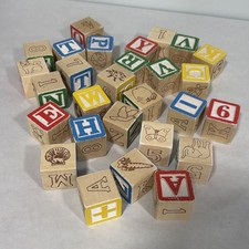 Melissa Doug Wooden Blocks Letters Numbers Pictures - 28 Blocks Used, 1 1/4