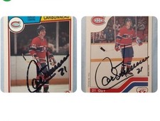 ☆SIGNED GUY CARBONNEAU (2 RC)☆ 1983-84 O-PEE-CHEE #185 & 1983 VACHON #41 EXNM