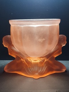 Vintage Pink Frosted Glass Bowl Art Deco Dolly Sisters C1930.