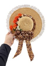 Handmade Floral Straw Hat  Youth  Spring Photoshoot Prop / Wall D cor