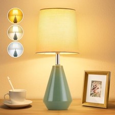 Small Bedside Table Lamp for Bedroom - Reading Desk Lamp with 3 Color Green