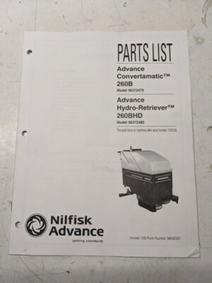 #ad #ad NILFISK ADVANCE PARTS LIST BOOK MANUAL HYDRO RETRIEVER 260BHD 260B CONVERTAMATIC $65.00