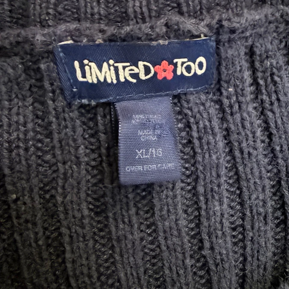 Suéter listrado Limited Too Kids XL 16 gola V malha cabo verde azul creme - Imagem 4 de 4