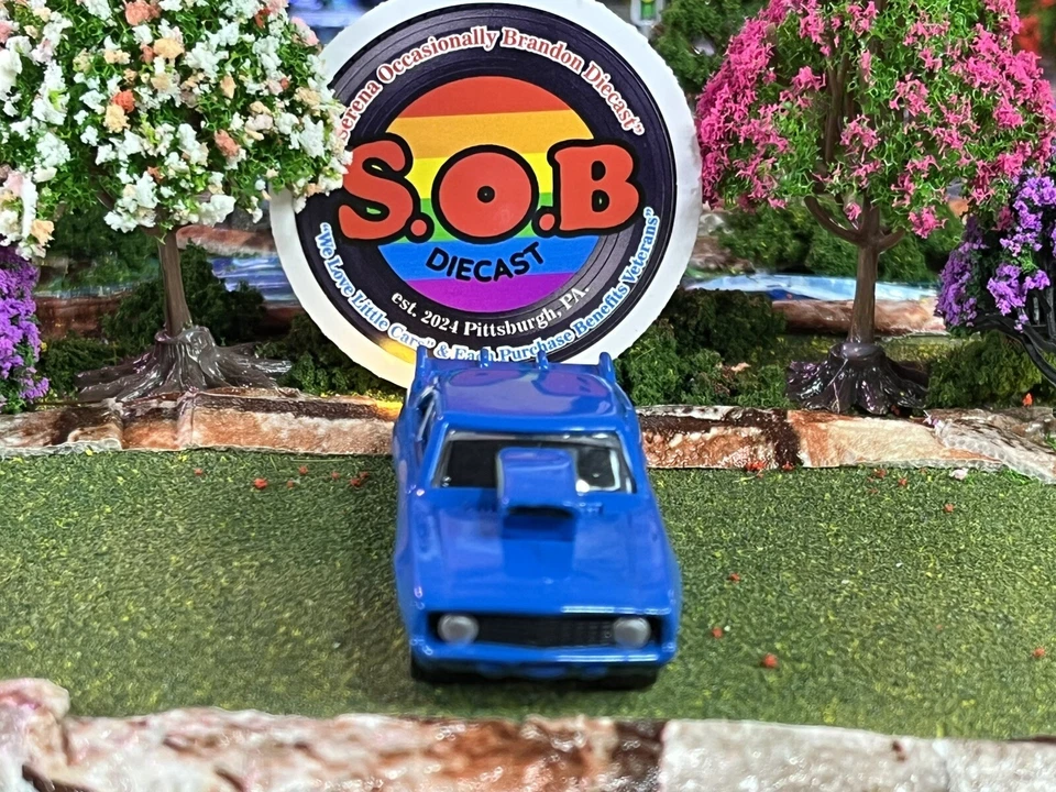 Johnny Lightning 1969 Chevrolet Camaro Pro Stock 1:64 azul fundido usado EX estado - Imagem 2 de 4