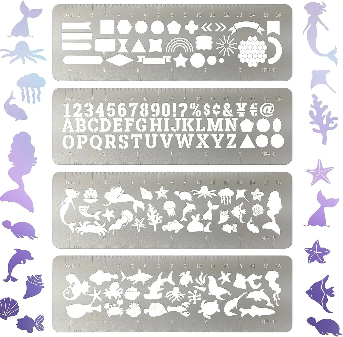 4 Pieces Metal Journal Stencil Planner Bookmark Ruler Back to