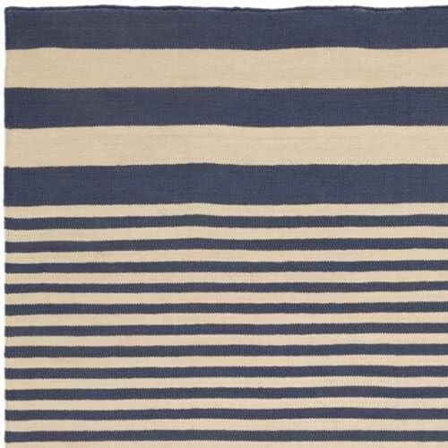 Alfombra de algodón Surya Oxford, 8' x 11', a rayas azul marino/beige - Hecha a mano en la India Foto 4 de 4