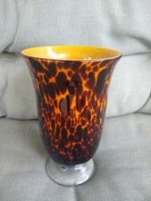 Large Hand Blown Orange Black Glass Vase Handblown 9  Tall Beautiful 