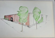 Ronald Lockwood(1936-2021) Interior Design Illustration Painting on Board, 1959