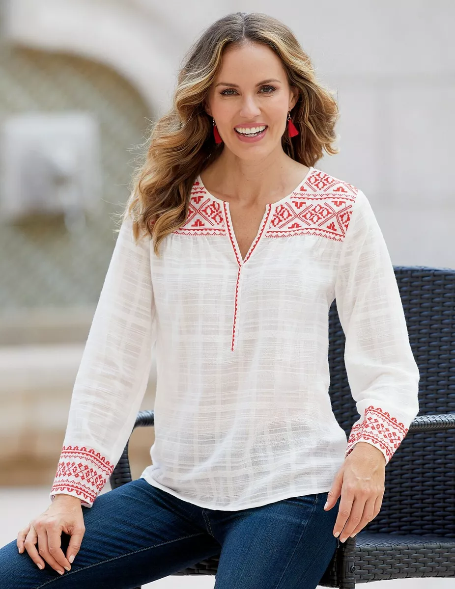 Size S Monroe and Main White Red Kensie Top Summer Vacation Beach