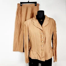Vintage Weathervane Handmacher Beige 2 Pc Skirt Suit Set Jacket Womens