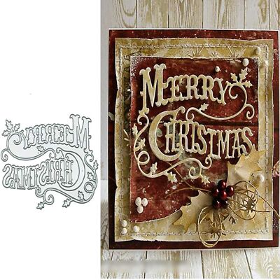 Merry Christmas Holly Leaves Metal Die cuts, Christmas Word Background Layeri...