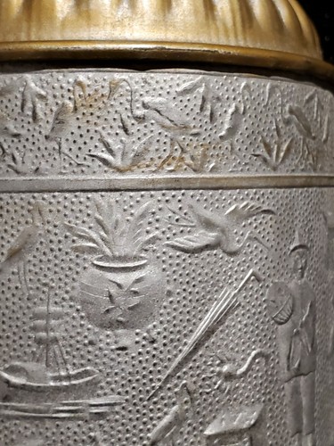 Antique Tea Tin Caddy Lid Embossed Images Tea Culture 1880s Oriental Asian - Picture 7 of 12