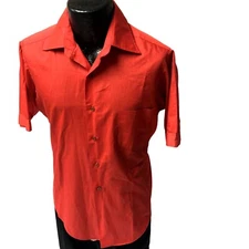 Vtg 70's Hampshire House Men's Red Mod Casual Preppy Short Sleeve Dress Shirt 15