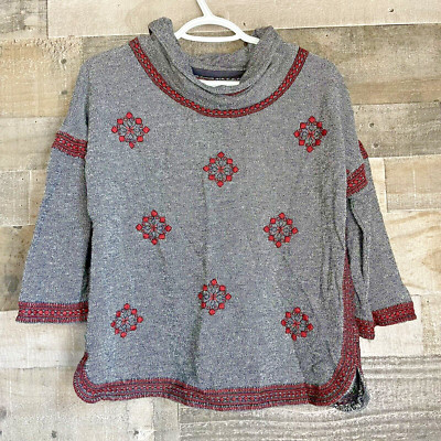 LUCKY Lotus Sweater Women's S Gray Cowl Neck Diamond Pattern Crop 3/4 Sleeve