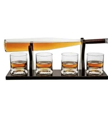 Baseball Bat Whiskey Decanter Set with 4 Baseball Glasses - Wine Savant -