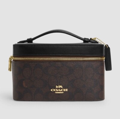 NWT Coach Cosmetic Case In Signature Canvas CW728 Walnut/ Black