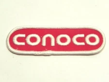 VINTAGE CONOCO OIL GAS LOGO PATCH RED & WHITE FABRIC 4 1/4" PRE-OWNED USED 