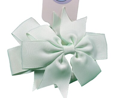 Light Green Pinwheel Hair Bow Grosgrain Ribbon Girl Hair Tie Ponytail Holder Set