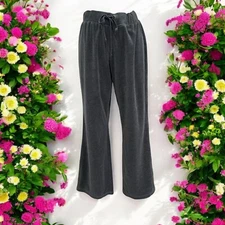 New York & Co. Womens Velvet Wide-Leg Pants Charcoal Gray Cozy Loungewear Sz M