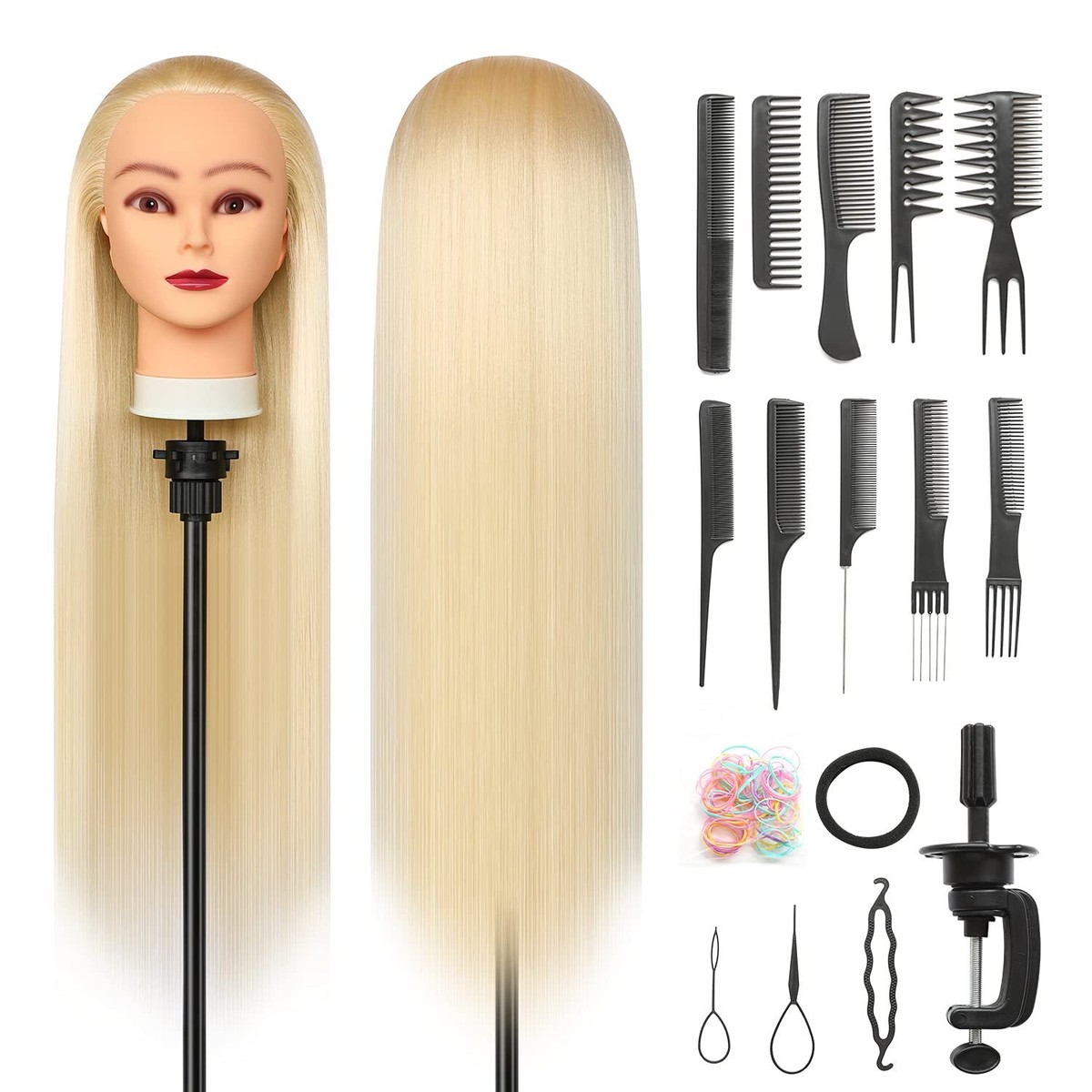 Friseur Übungskopf Mit Echthaar – 20 Zoll Natürliches Schwarz | Inkl. Klemmständer | Ideal Für Styling, Flechten & Schneiden